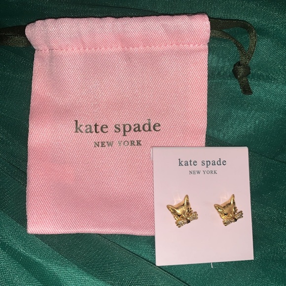 NEW KATE SPADE “SO FOXY” GOLD FOX STUD EARRINGS w/PINK DUSTBAG - Picture 10 of 14